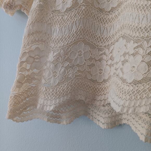 Topshop Lace Floral Short Sleeve Crop Top Cream 6 - Picture 5 of 7